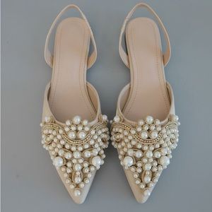 *SOLD* New Faux Pearl & Rhinestone Decor Point Toe Slingback Flats